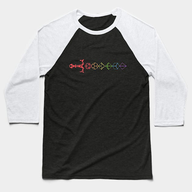 Rainbow Polyhedral Dice Sword Tabletop RPG Baseball T-Shirt by pixeptional
